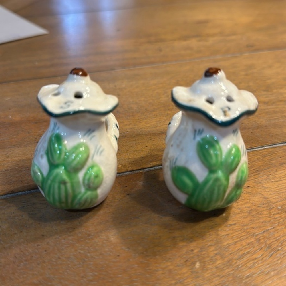 Ceramic Mexican Cactus theme salt and pepper shakers